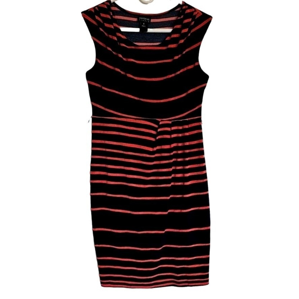 Enfocus studio midi Dress Size 6 Navy pink striped sleeveless